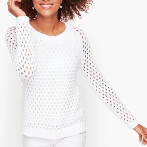 TALBOTS BATEAU NECK OPEN STITCH SWEATER SIZE SMALL COLOR WHITE COTTON BLEND